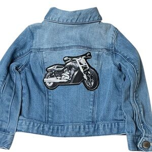 Upcycled Denim Jacket with Motorcycle Theme Unisex
